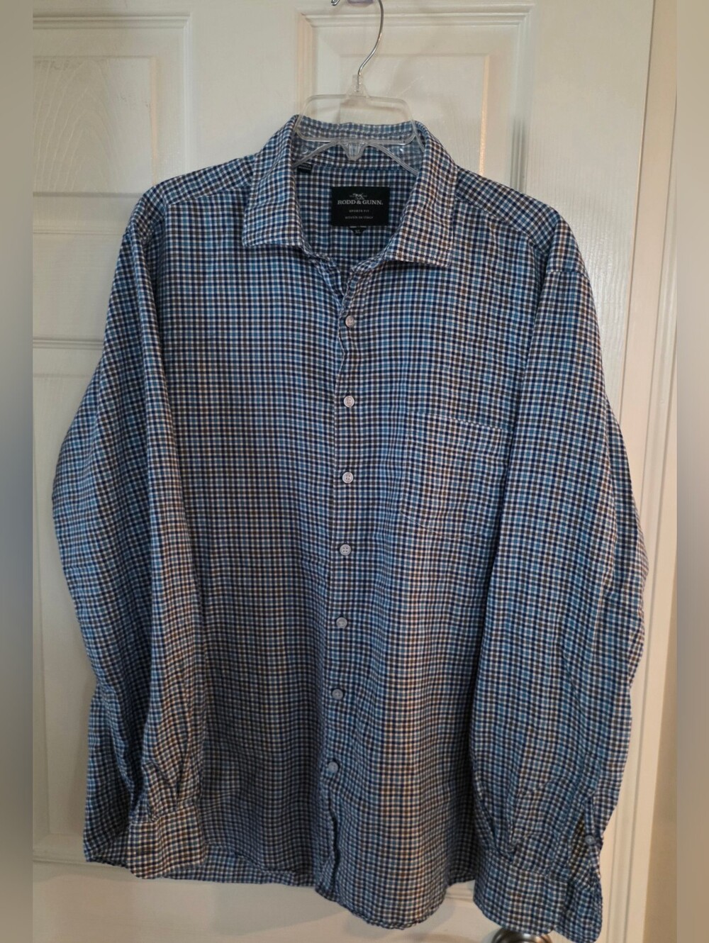 Rodd & Gunn Sports Fit Blue Gingham Check Button Albini Fabric Cotton Shirt XL